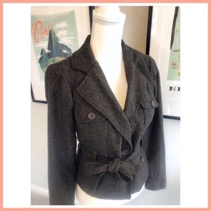 Herringbone Button Up Coat with Waist Tie | Brown